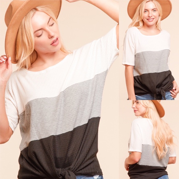 NWT Boutique color block waffle tie top S - M - L - Picture 2 of 6